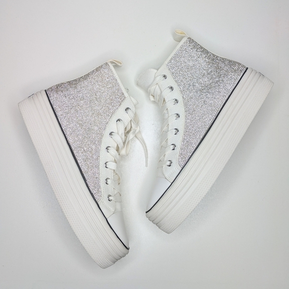 Steve Madden Berker Rhinestones High Top Platform Side Zip Women's Size 10 - Picture 2 of 8